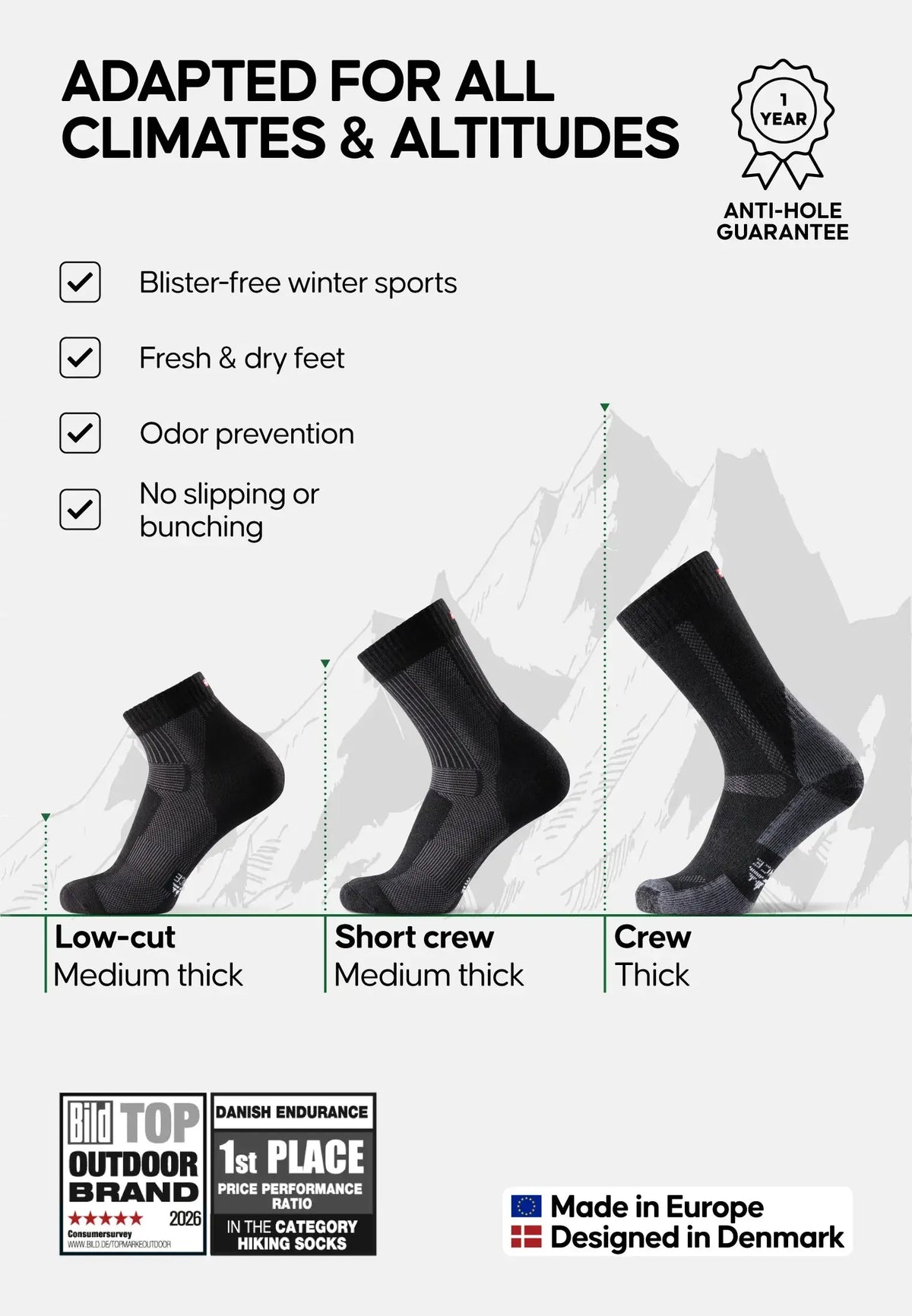 MERINO WOOL HIKING SOCKS SET DANISH ENDURANCE