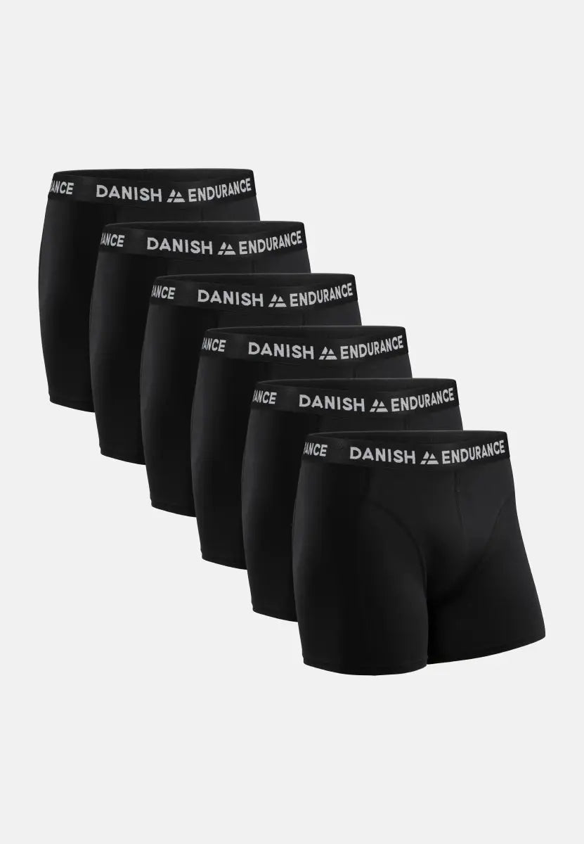 Six black trunks with "DANISH ENDURANCE" waistband, arranged diagonally.