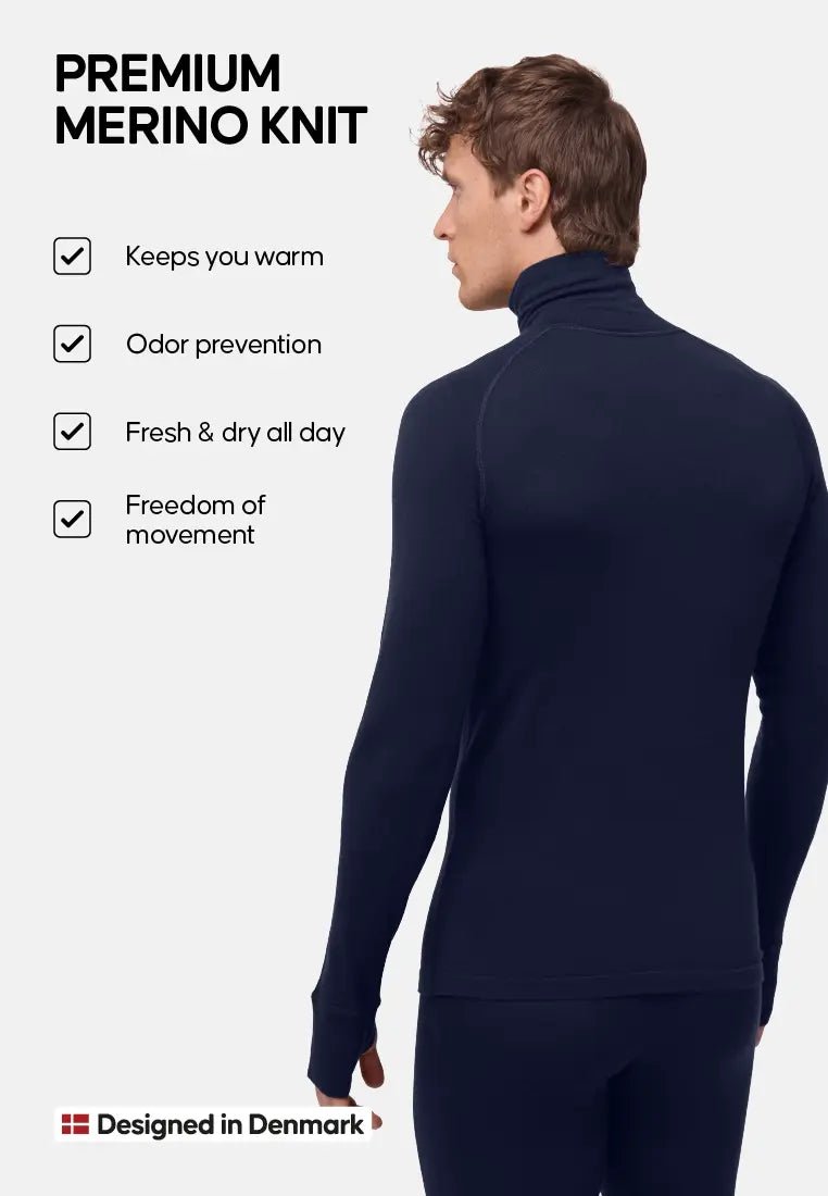 MERINO WOOL BASE LAYER HALF - ZIP SHIRT FOR MEN - DANISH ENDURANCE