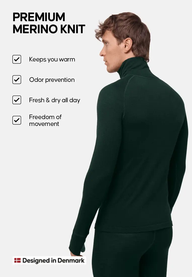 MERINO WOOL BASE LAYER HALF - ZIP SHIRT FOR MEN - DANISH ENDURANCE