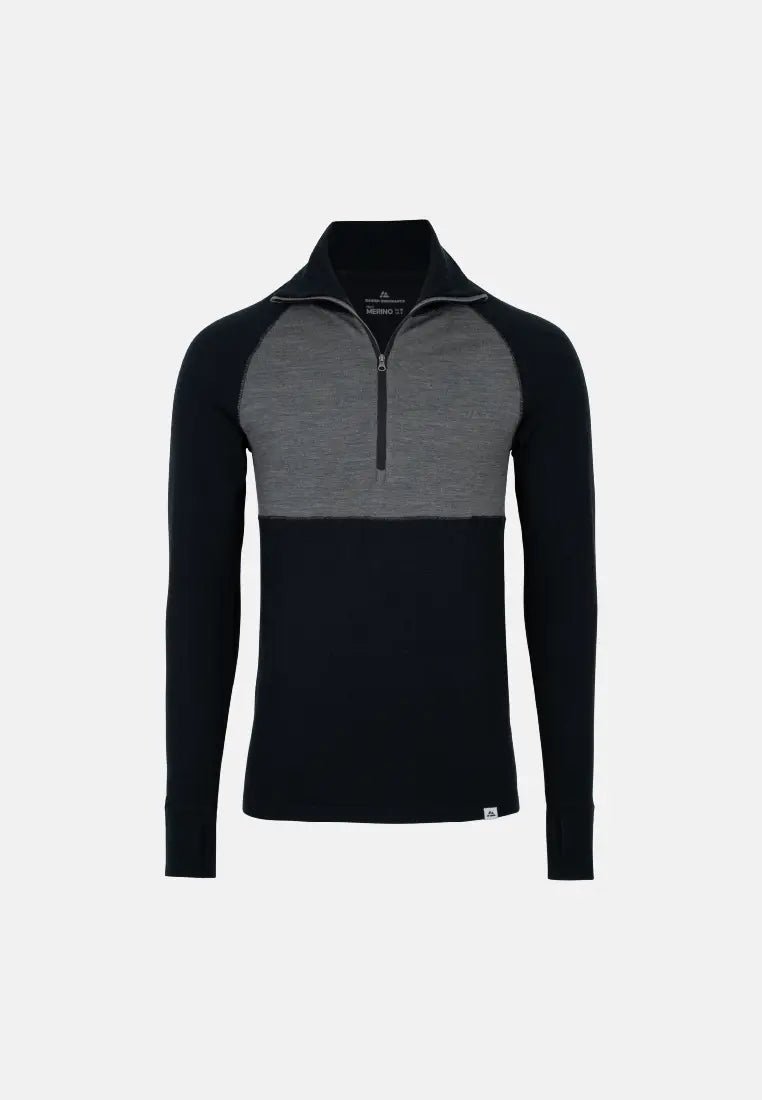 MERINO WOOL BASE LAYER HALF - ZIP SHIRT FOR MEN - DANISH ENDURANCE