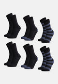 COTTON CREW SOCKS - Black | Black/Blue Stripes | Black/Blue Heel and Toe