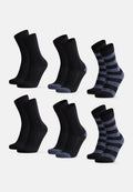 CHAUSSETTES MI-MOLLET COTTON - Noir | Rayures noires/bleues | Talon et orteils noirs/bleus