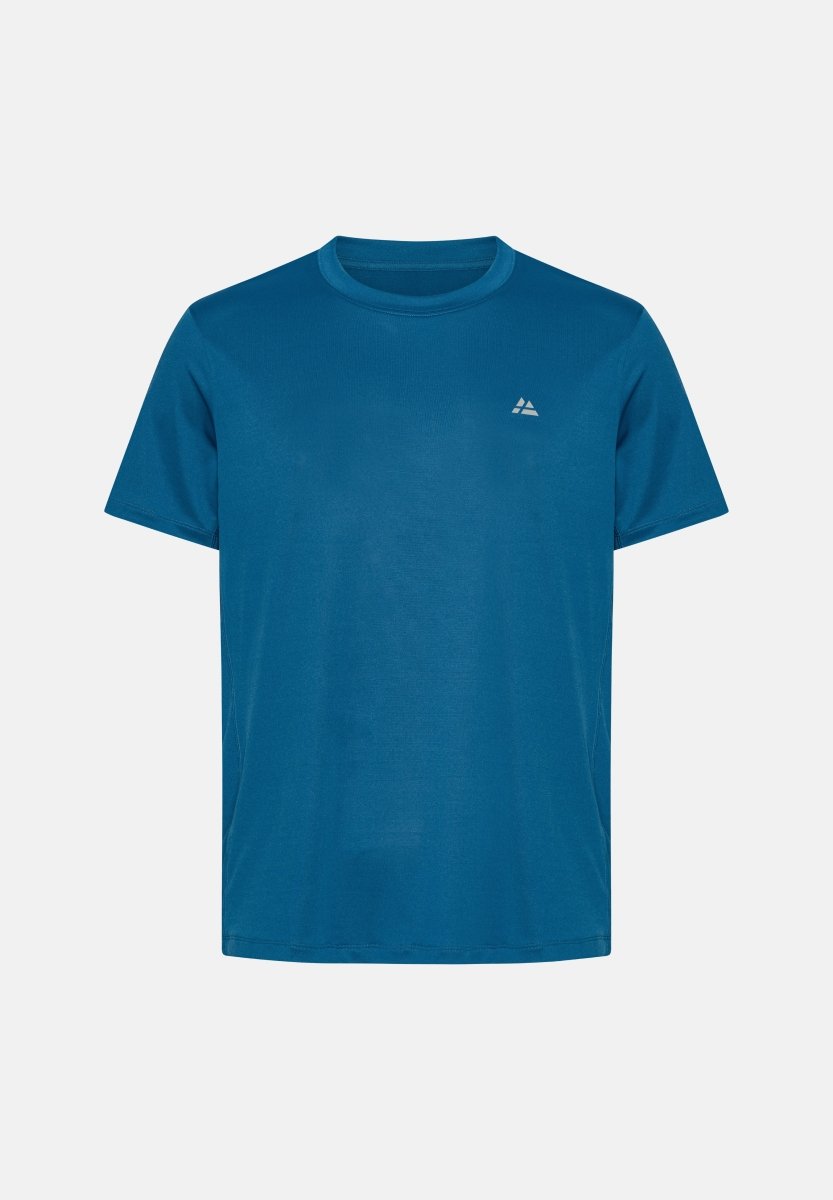 Blue T-shirt with small logo on left chest, displayed on a white background.