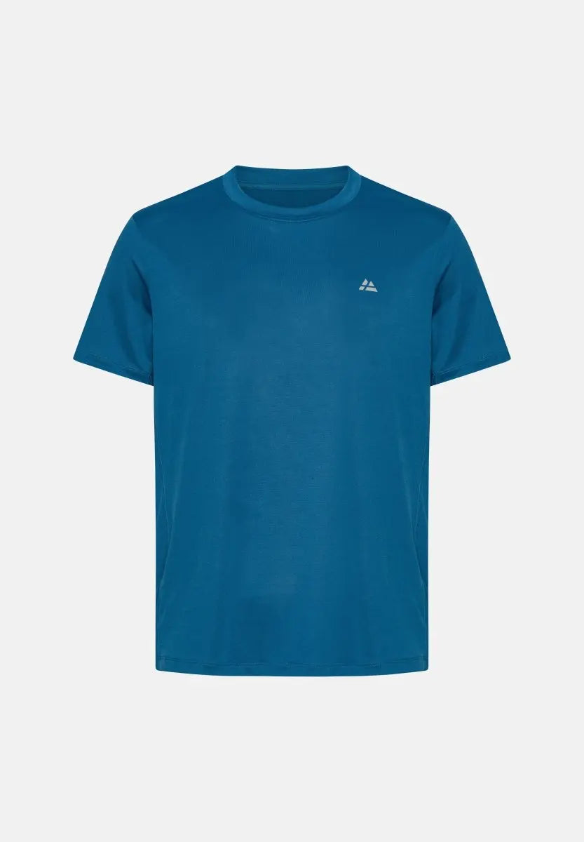 Blue T-shirt with small logo on left chest, displayed on a white background.