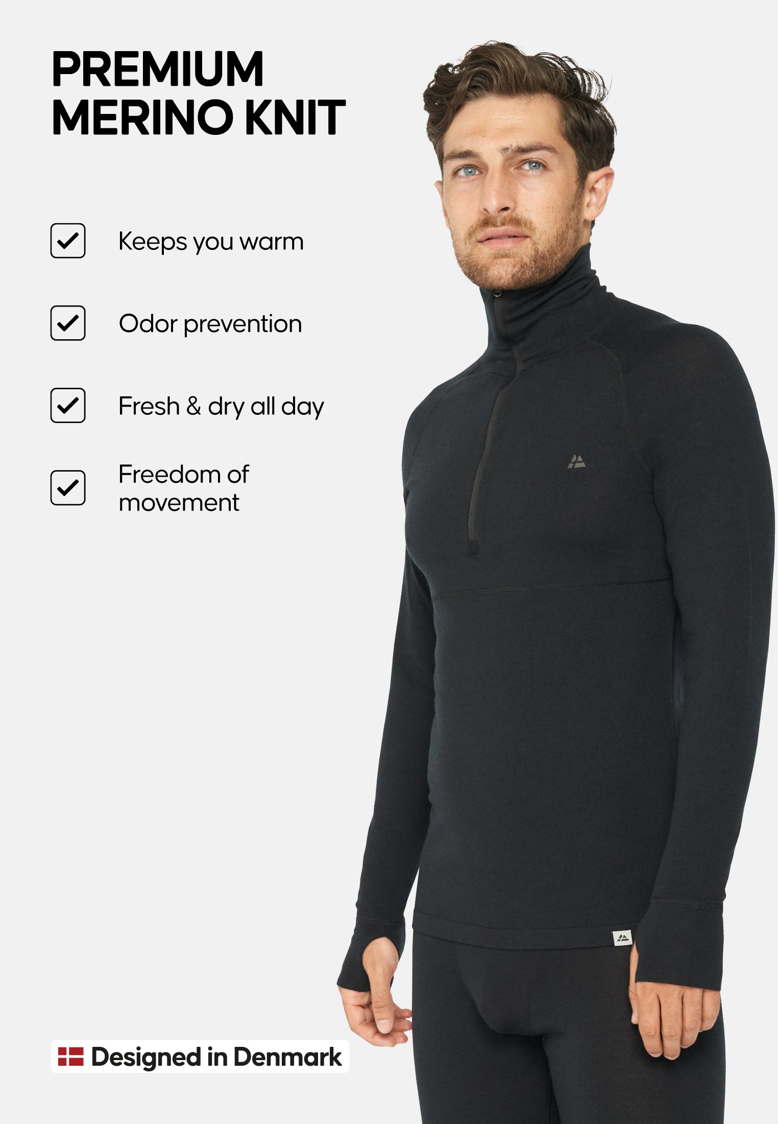 CHEMISE DEMI-ZIPÉE EN LAINE MÉRINOS POUR HOMMES
