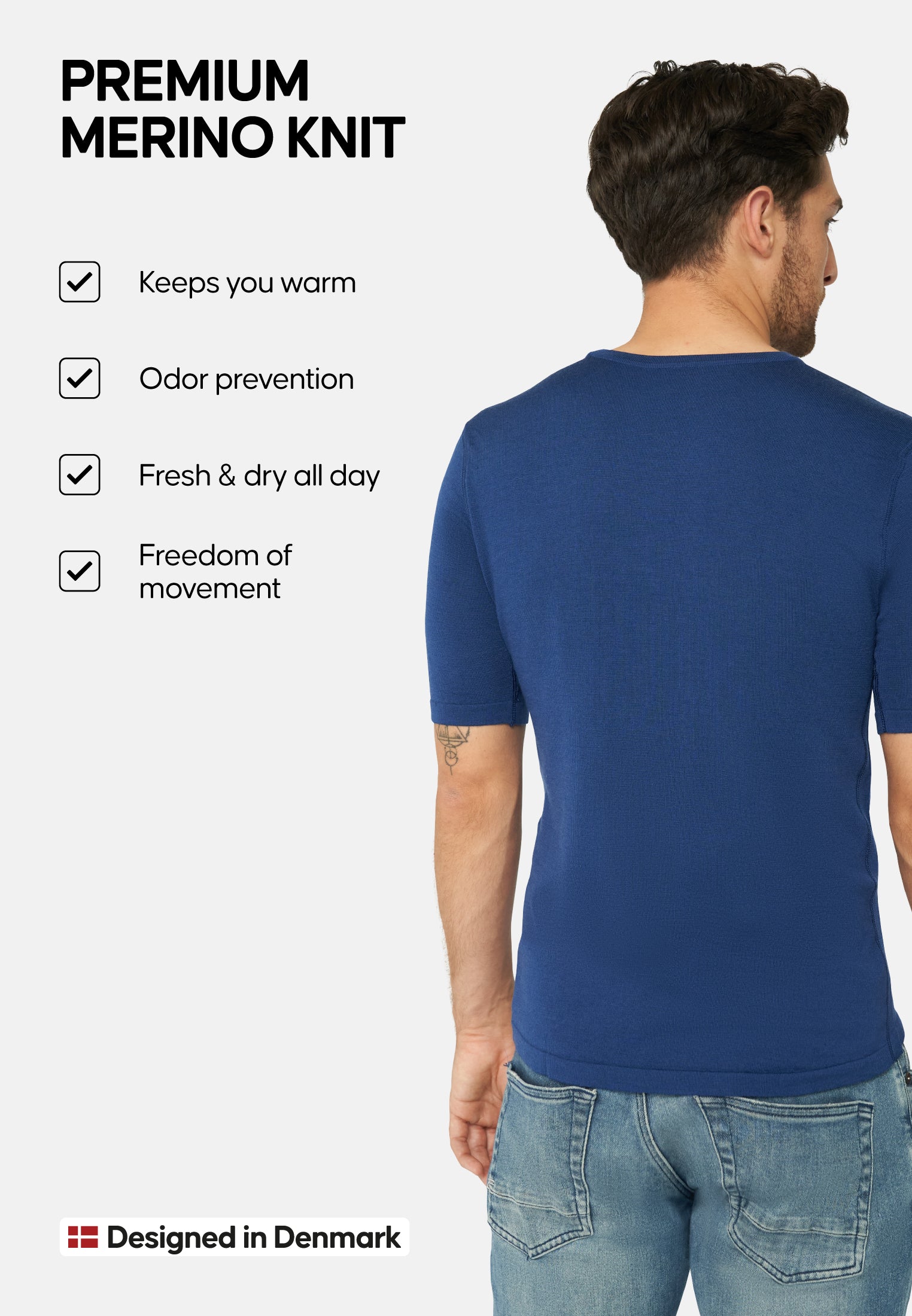 T-SHIRT MANCHES COURTES BASELAYER EN LAINE MERINOS POUR HOMMES