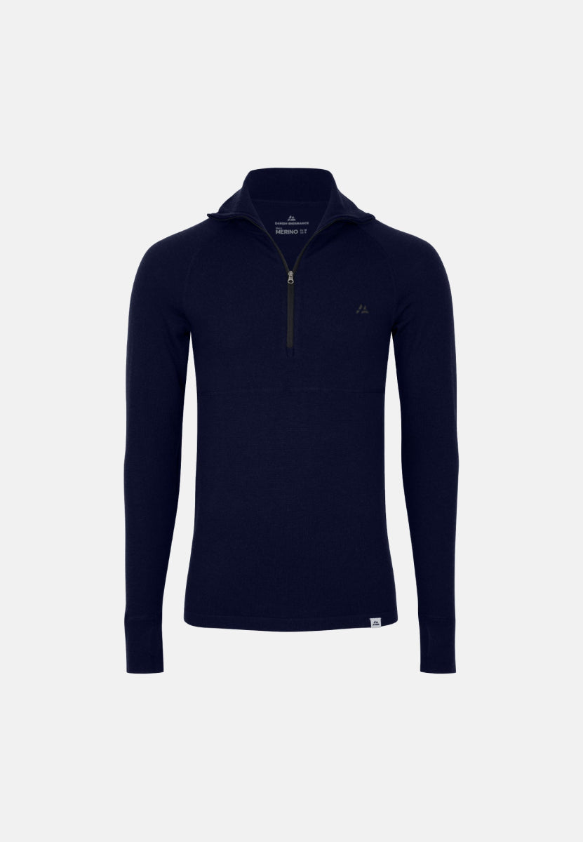 MERINO WOOL BASE LAYER HALF - ZIP SHIRT FOR MEN - DANISH ENDURANCE
