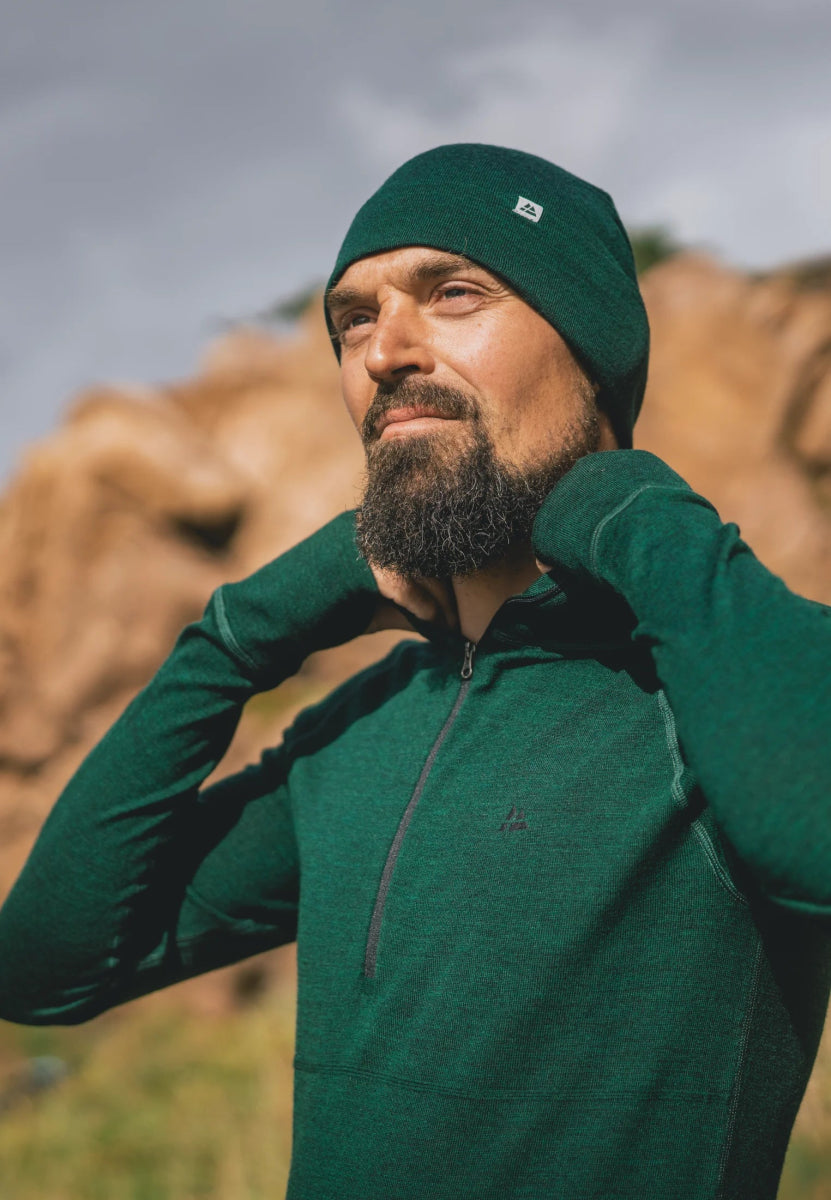 MERINO WOOL BASE LAYER HALF - ZIP SHIRT FOR MEN - DANISH ENDURANCE