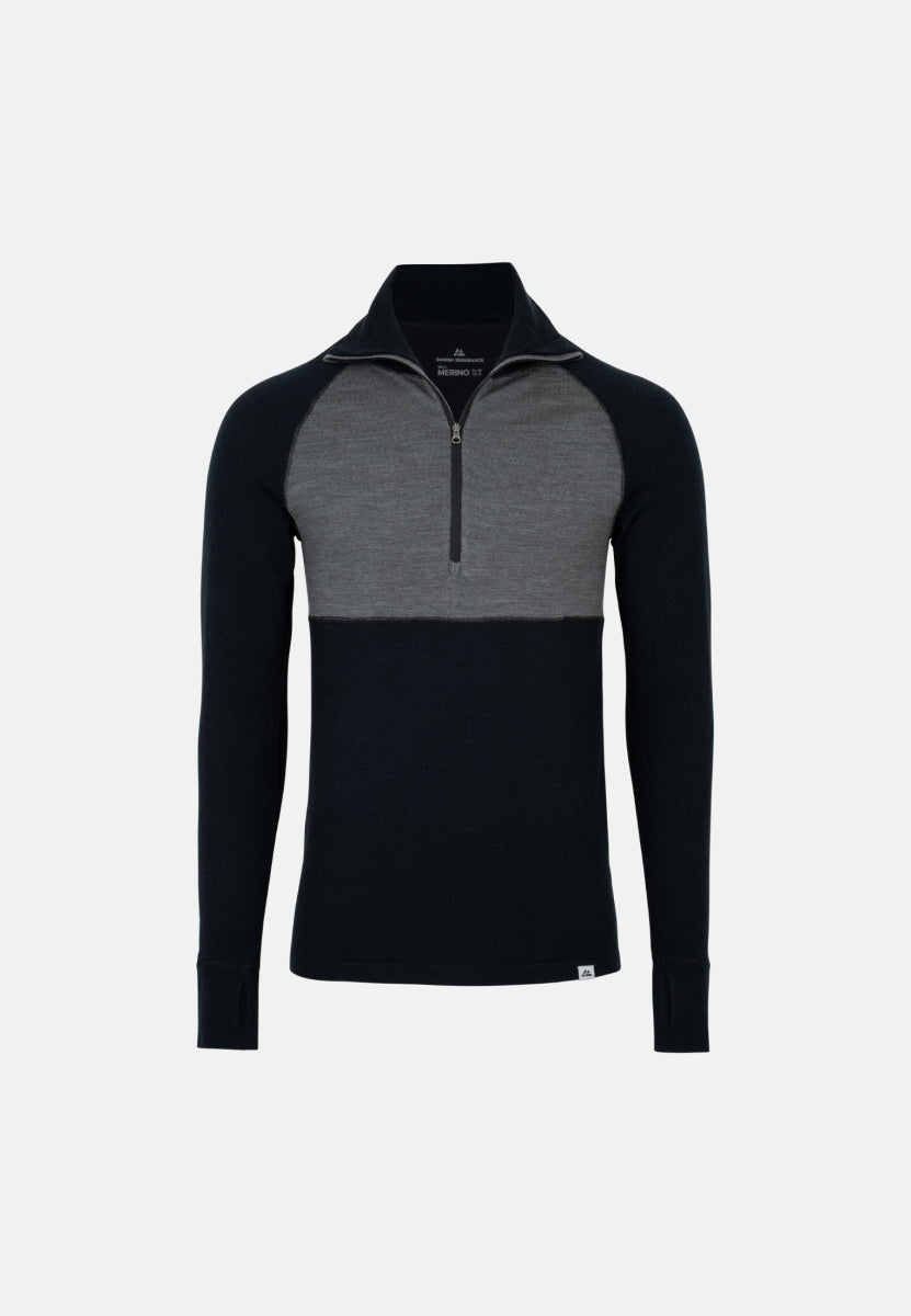 MERINO WOOL BASE LAYER HALF - ZIP SHIRT FOR MEN - DANISH ENDURANCE