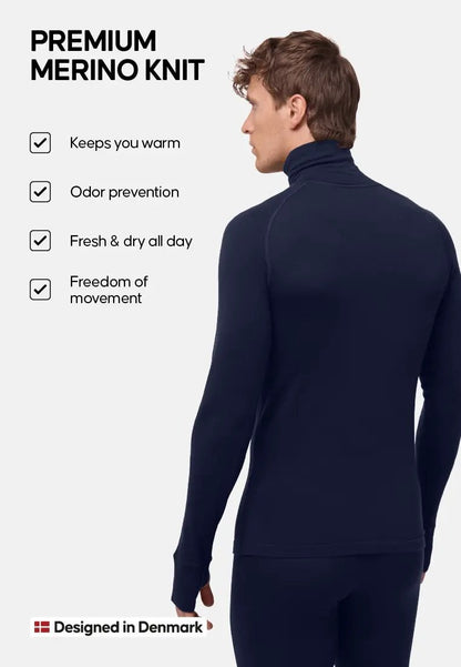 MERINO WOOL BASE LAYER HALF - ZIP SHIRT FOR MEN - DANISH ENDURANCE