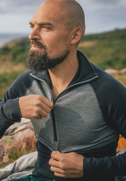 MERINO WOOL BASE LAYER HALF - ZIP SHIRT FOR MEN - DANISH ENDURANCE