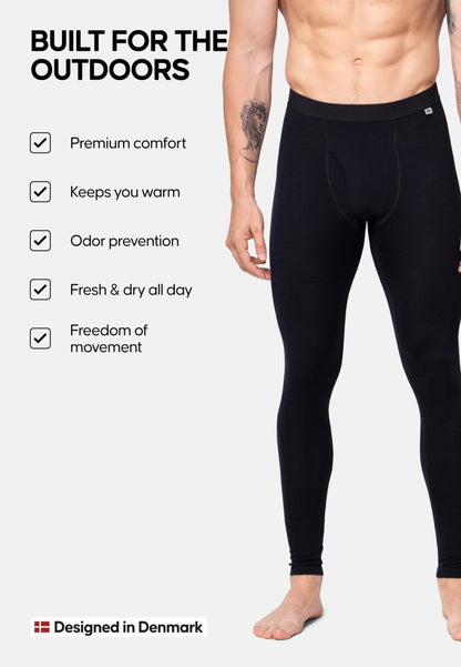 MERINO WOOL BASE LAYER PANTS WITH FLY FOR MEN - DANISH ENDURANCE