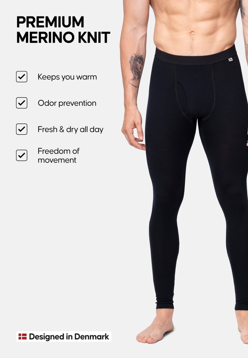 MERINO WOOL BASE LAYER PANTS WITH FLY FOR MEN - DANISH ENDURANCE